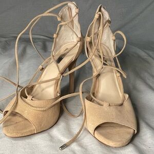 INC International Concepts Nude Lace-Up Peep-Toe Stiletto Heels